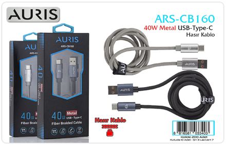 Auris CB160 40W Type-C Metal Hasır Kablo